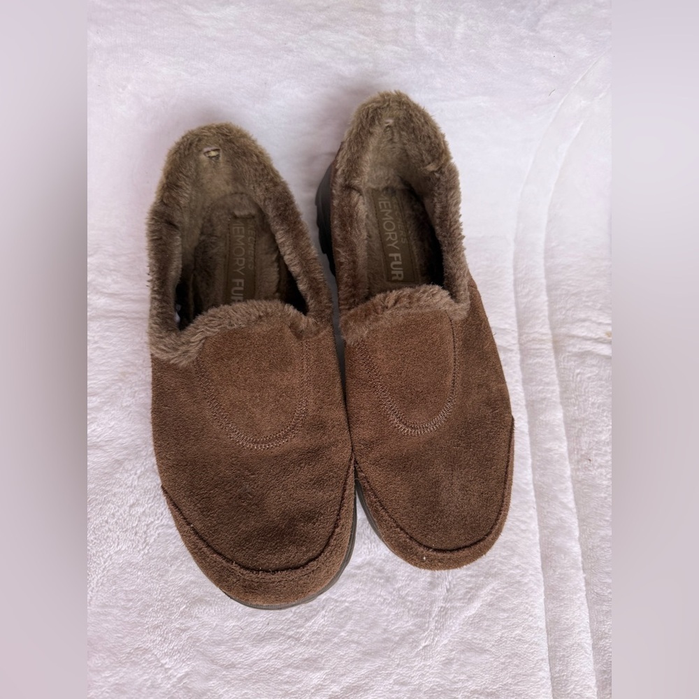 Skechers Memory Form Fit Slip-On Loafer Brown Suede Faux Fur Lined comfy 7.5 - Picture 10 of 13